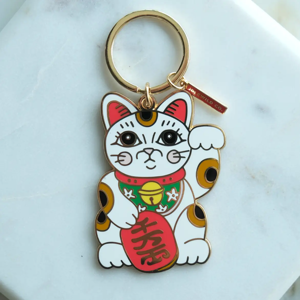 Lucky Cat Maneki Neko Enamel Keyring