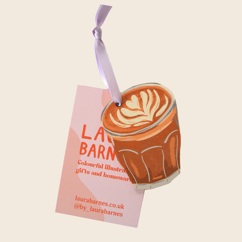 Flat White Coffee Illustrated Wooden Decoration