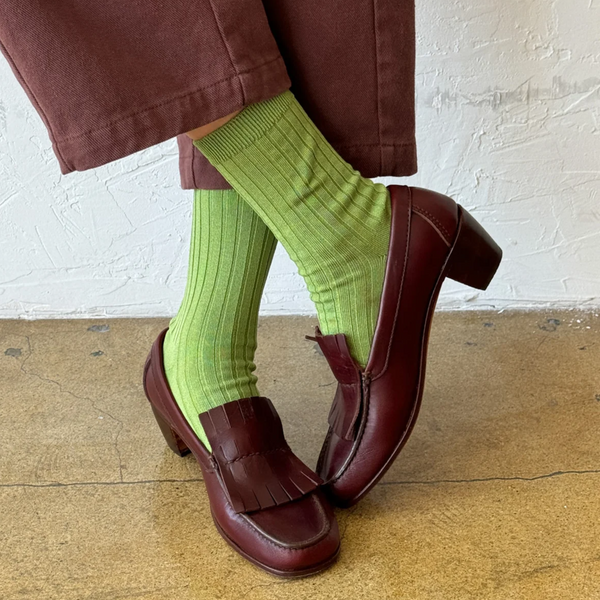 Knit Rib Her Socks | Cactus Green
