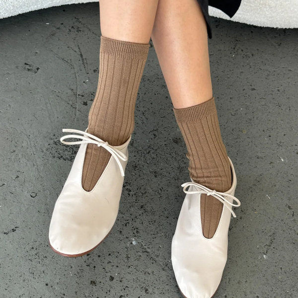Knit Rib Her Socks | Dark Tan