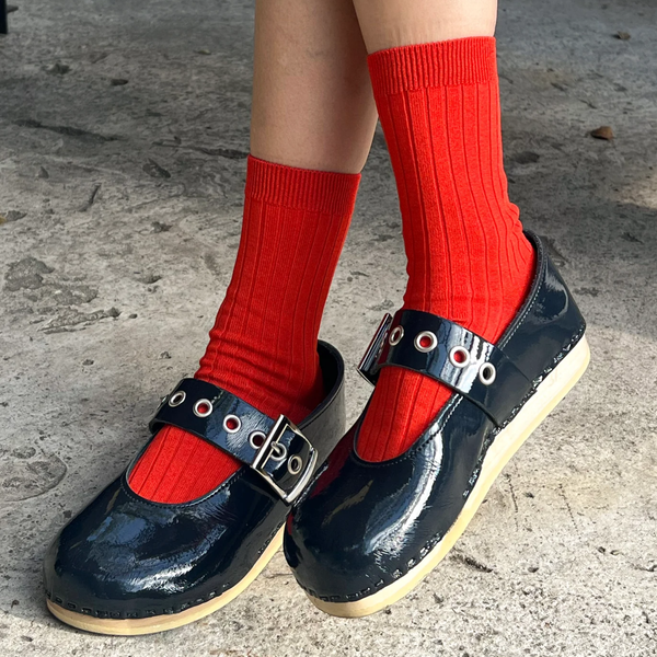 Knit Rib Her Socks | Ketchup Red