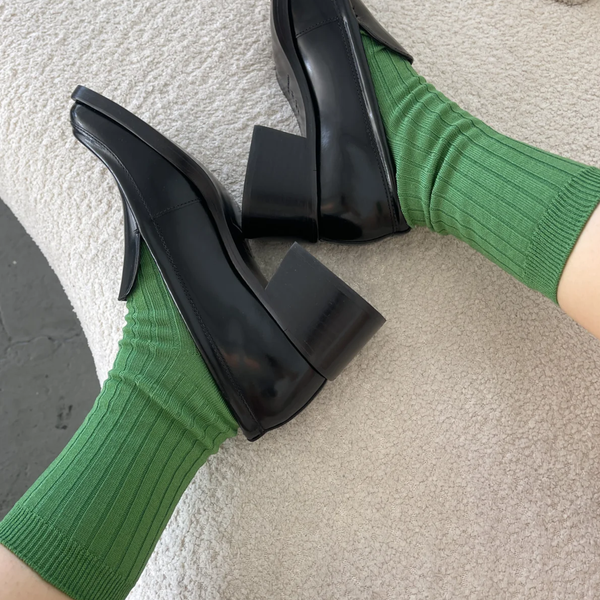 Knit Rib Her Socks | Jade Green