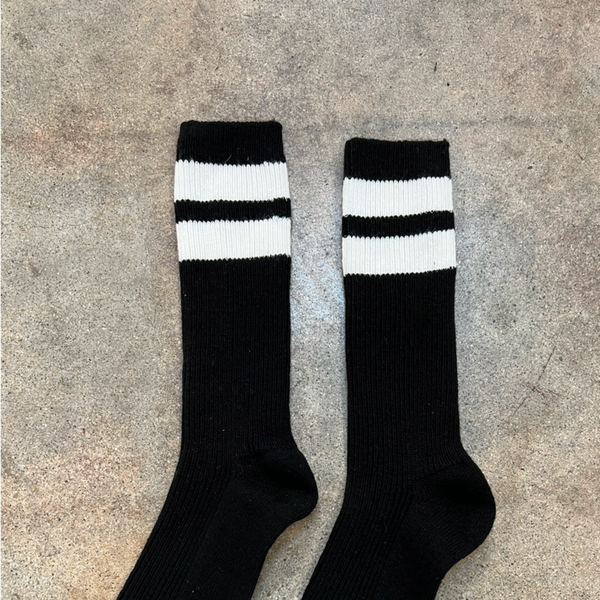 Cashmere Blend Grandpa Varsity Socks | Black White Stripe