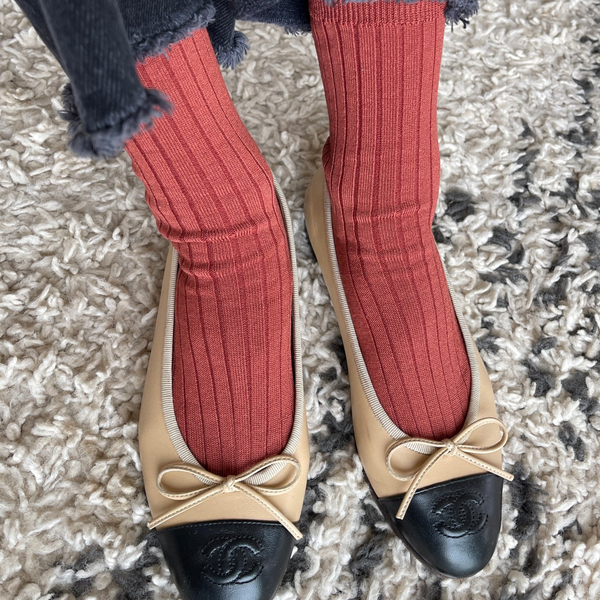 Knit Rib Her Socks | Terracotta