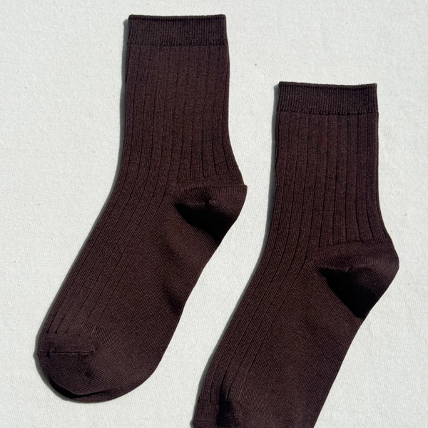 Knit Rib Her Socks | Coffee