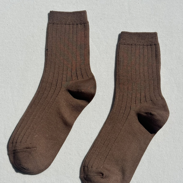 Knit Rib Her Socks | Dark Tan