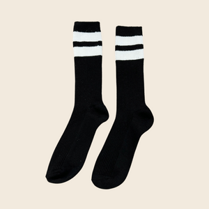 Cashmere Blend Grandpa Varsity Socks | Black White Stripe