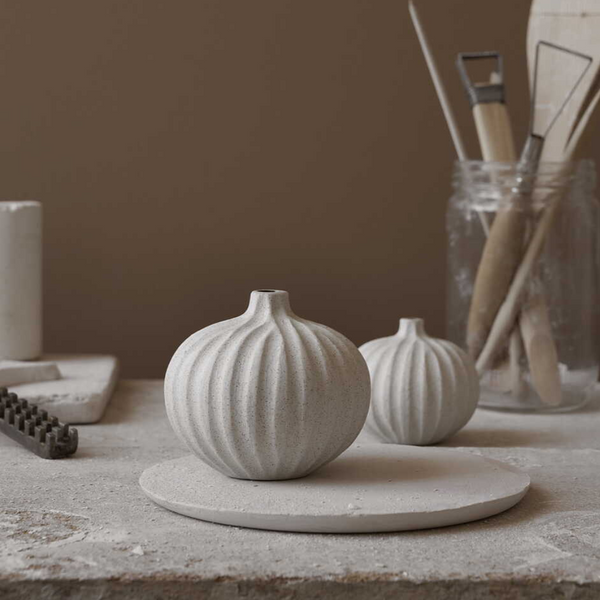 Mini Ceramic Bari Vase | Sand Deep Stripe