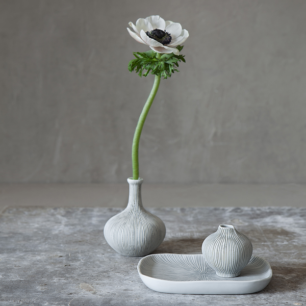 Athen Ceramic Bud Vase | Grey Stripe