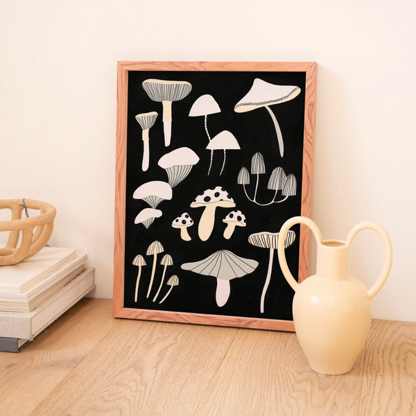 Black And White Mushrooms Print 