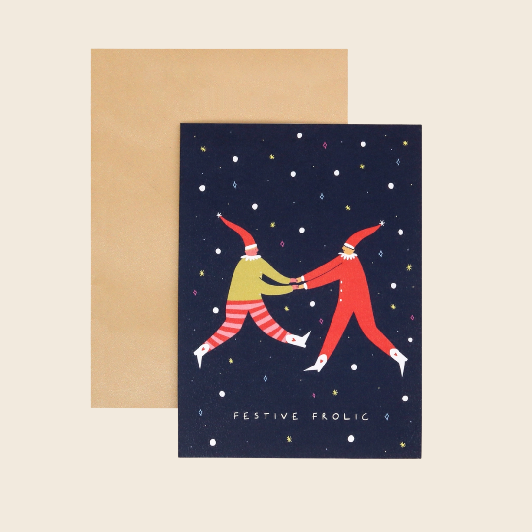 Festive Frolicking Elves Christmas Card
