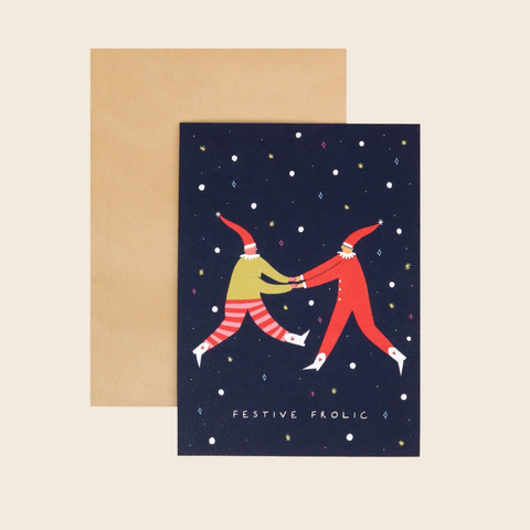 Festive Frolicking Elves Christmas Card