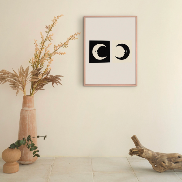 Monochrome Crescent Moon Print 