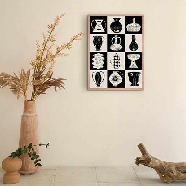 Black And White Pots Print by Little Black Cat