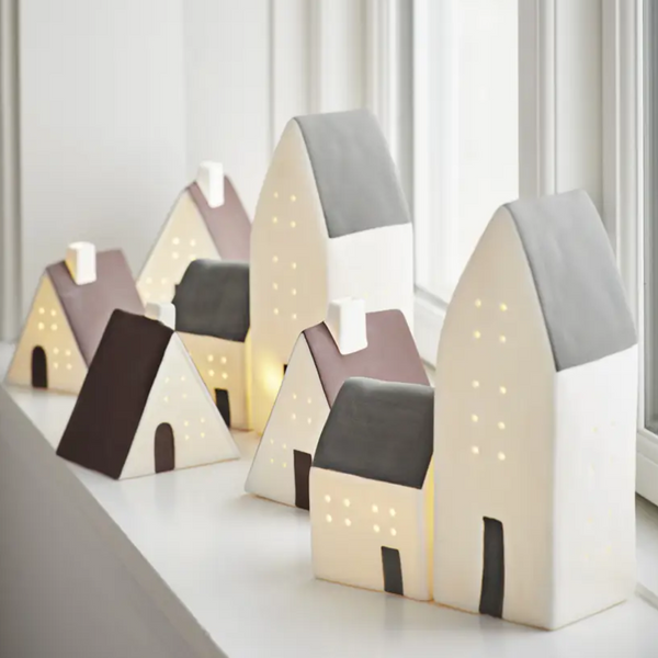 Porcelain Houses with LED Lights | Set of 2