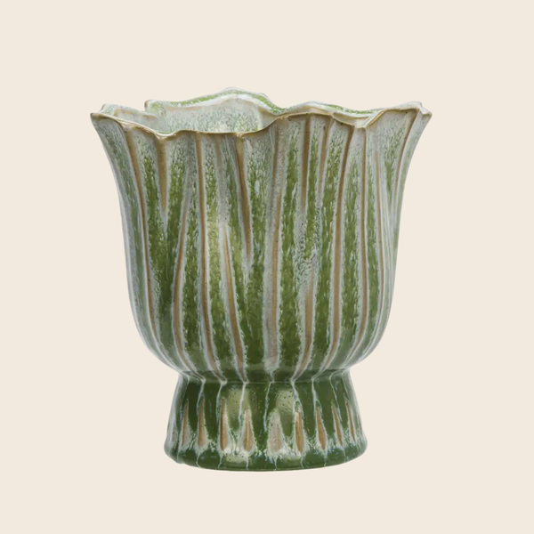Organic Stoneware Plant Pot | Green