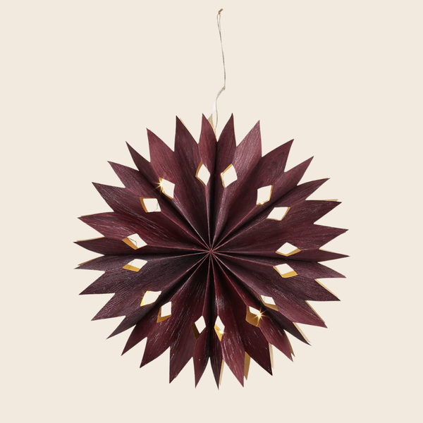 Veneer Paper Star With Lights | Barn Red