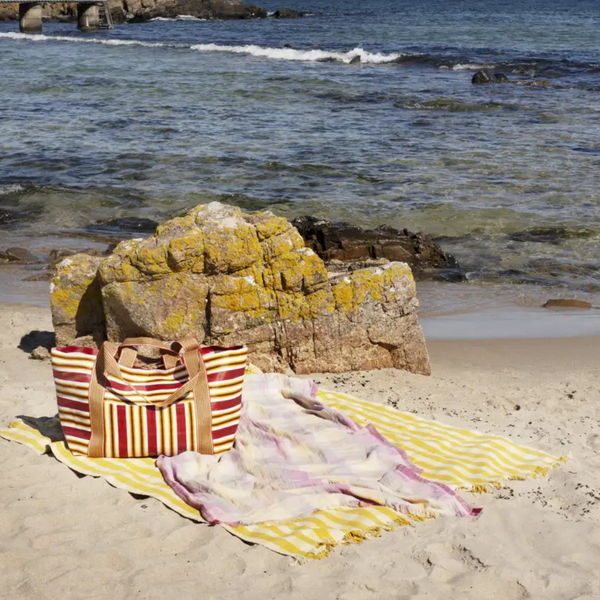 Recycled Plastic Striped Beach Bag | Red
