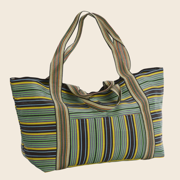 Recycled Plastic Striped Beach Bag | Green