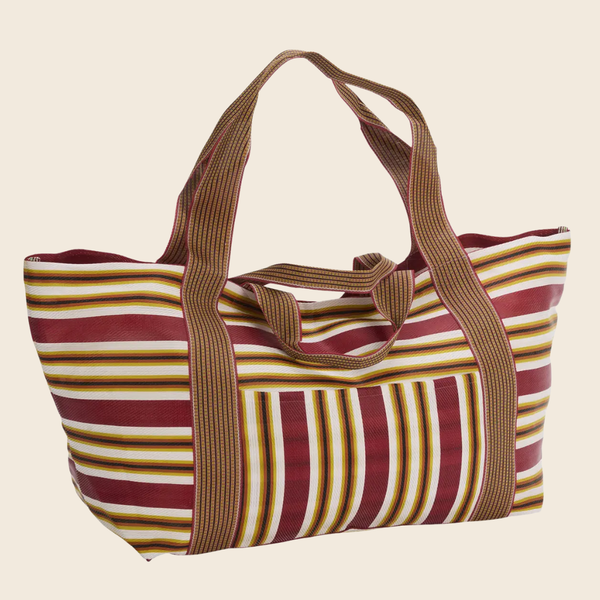 Recycled Plastic Striped Beach Bag | Red
