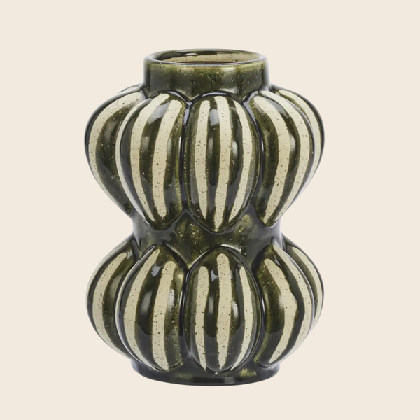 Striped Stoneware Vase | Green