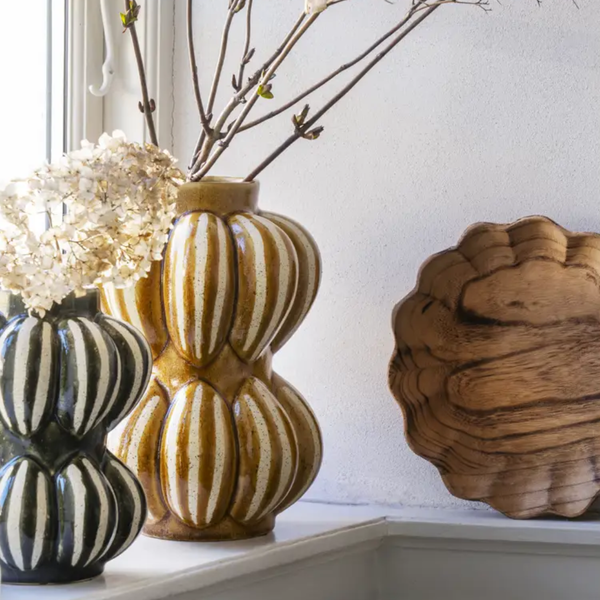Striped Stoneware Vase | Green