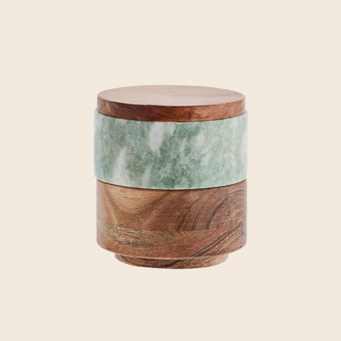 Marble and Wooden Storage Jar | Green