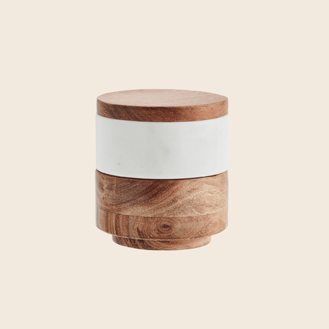 Marble and Wooden Storage Jar | White