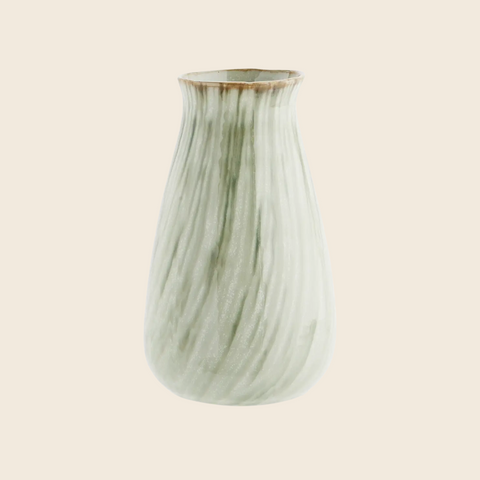 Striped Stoneware Vase | Green and White