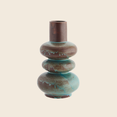 Wiggle Stoneware Vase | Aqua Green and Brown