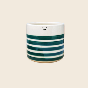 Smiley Face Ceramic Mini Pot | Green Stripe