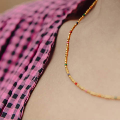 Gold Enamel Bead Necklace