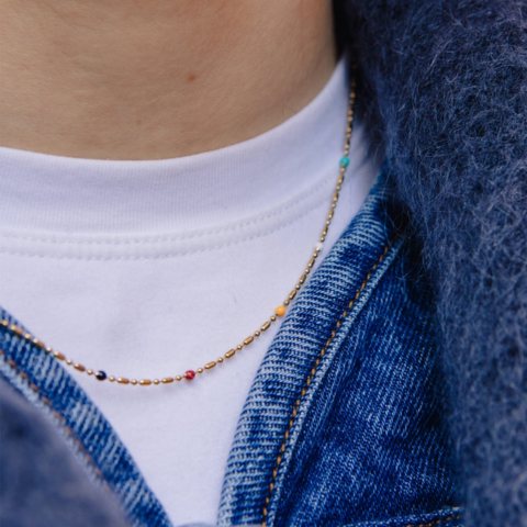 Gold Rainbow Beaded Necklace