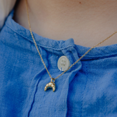 Gold Mini Croissant Charm Necklace