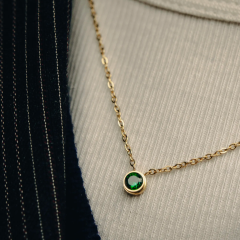 Gold Dainty Chain and Green Pendant Necklace
