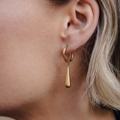 Elongated Drop Hoop Earrings | Gold