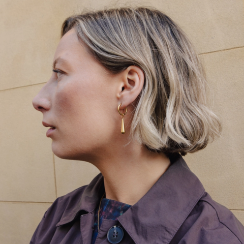Elongated Drop Hoop Earrings | Gold