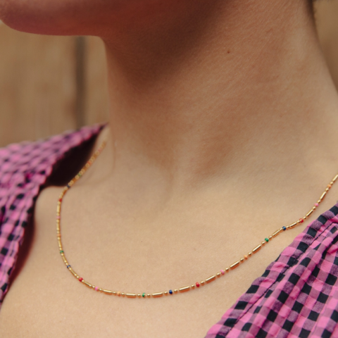 Gold Enamel Bead Necklace
