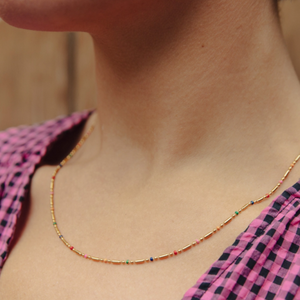 Gold Enamel Bead Necklace