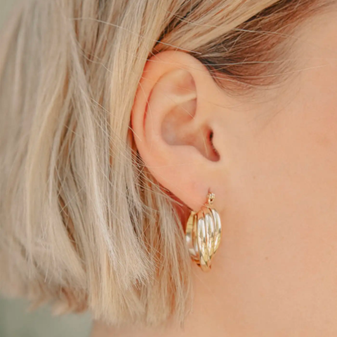 Nordic Muse Gold Triple Entwine Hoop Earrings