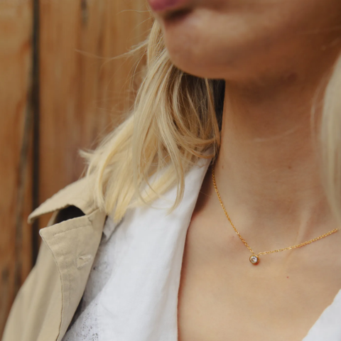 Gold Dainty Stone Necklace