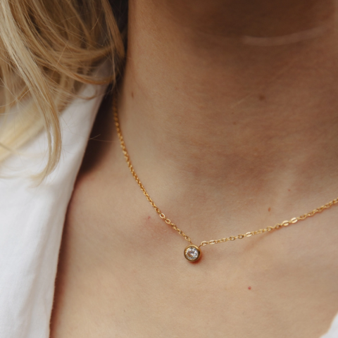 Gold Dainty Stone Necklace