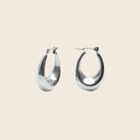 Silver Bold Crescent Hoop Earrings by Nordic Muse