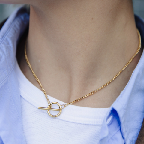 Gold Herringbone Toggle Necklace