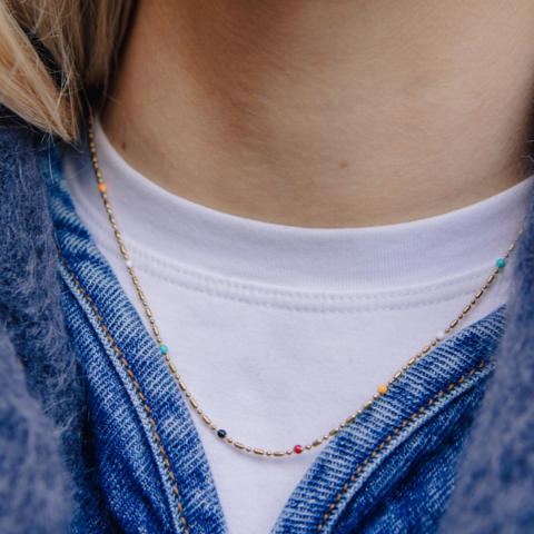 Gold Rainbow Beaded Necklace