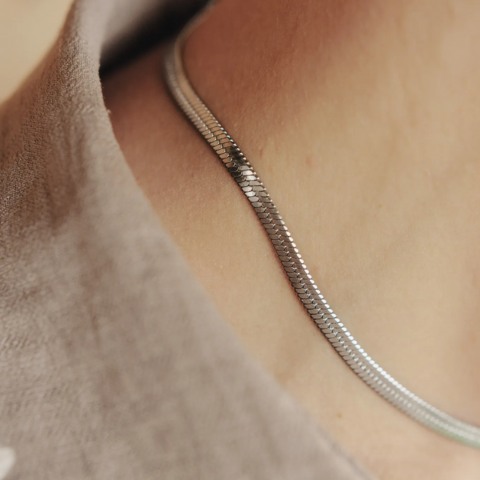 Thin Silver Snake Chain Choker Necklace