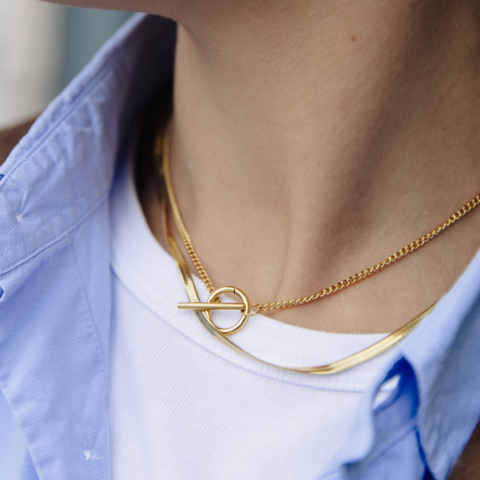 Gold Herringbone Toggle Necklace