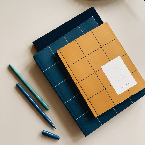 Large Uma Lay Flat Notebook | Dark Blue Grid