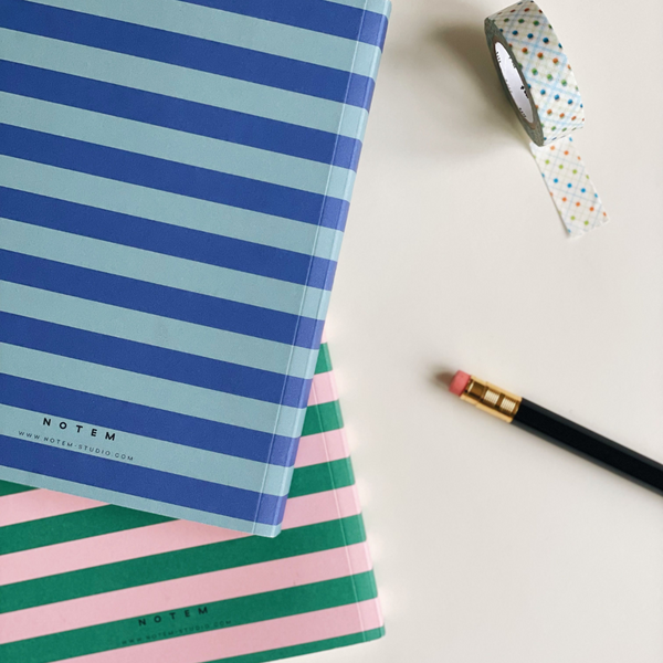 Medium Uma Lay Flat Notebook | Green and Pink Stripe