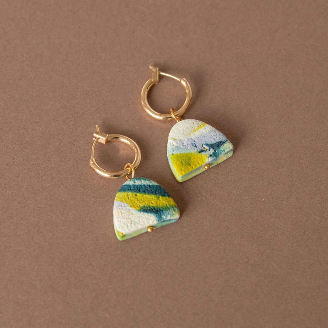 Crescent Clay Hoop Earrings | Green and Lilac